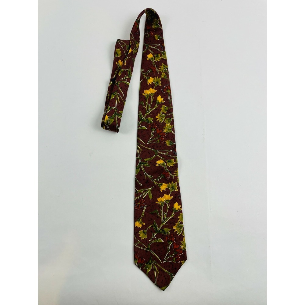 Woodward Mens Tie Necktie Flora Print Multicolor 100% Silk